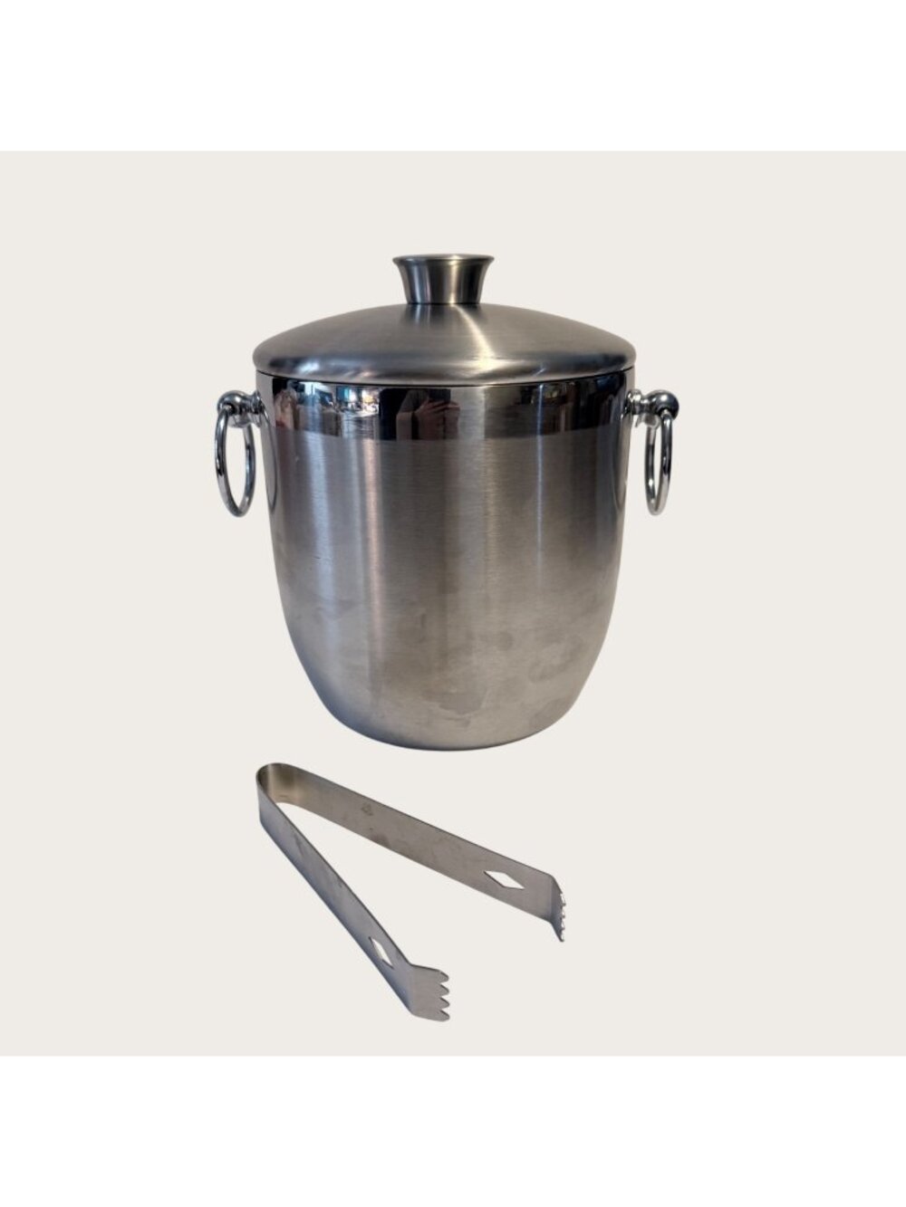 Oggi Stainless Steel Ice Bucket With Lid & Tongs Brushed Metal Finish